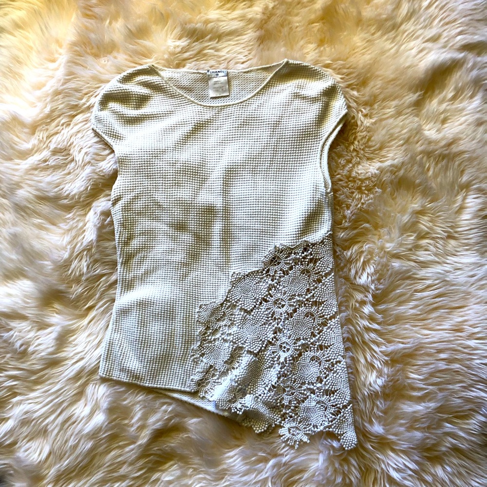 Chanel 2012 cream white Lace Accent Top 40